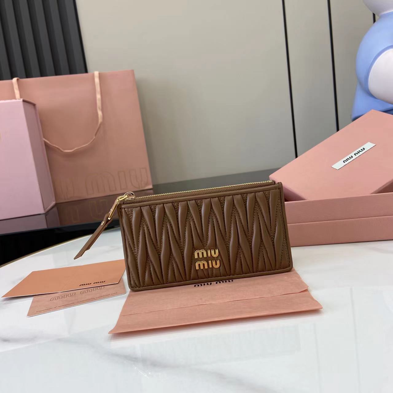 Miu Miu Caramel Leather Pocket Wallet Card Holder - Lambskin Matelasse 2 i1749277228940 2785 0 0