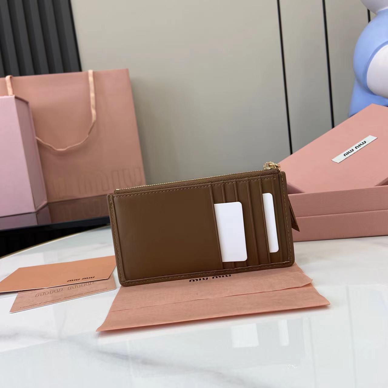 Miu Miu Caramel Leather Pocket Wallet Card Holder - Lambskin Matelasse 4 i1749277228940 4303 0 2