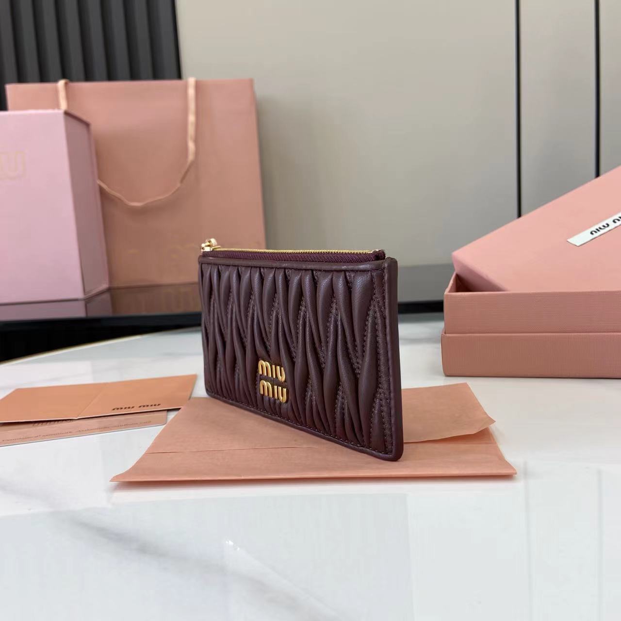 Miu Miu Matelassé Leather Pocket Wallet Card Holder - Heatherwood 3 i1749277251245 9715 0 1