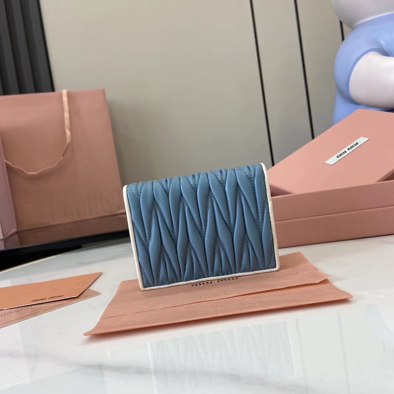 Pocket Wallet Lambskin Leather Small Wallet Card Holder - Light Blue 4 i1749277395836 9999 0 2
