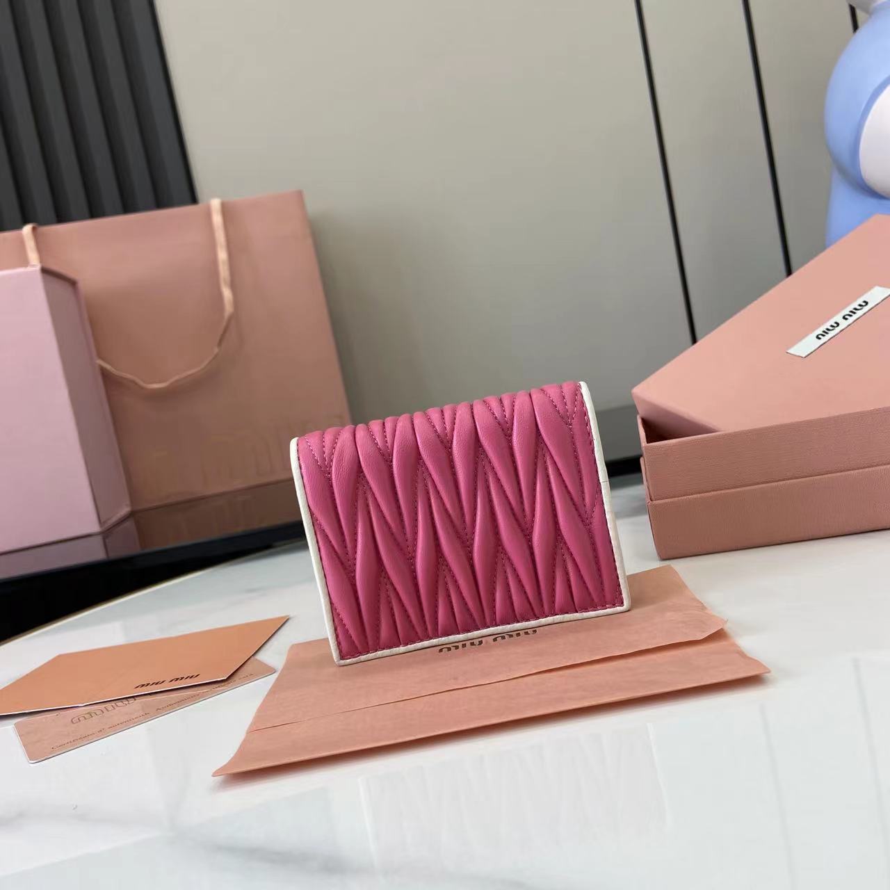 Pocket Wallet Lambskin Leather Small Wallet Card Holder - Pink/White 4 i1749277407137 787 0 2