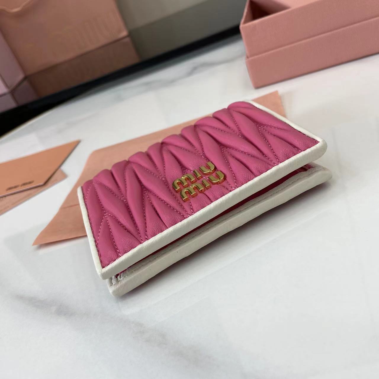 Pocket Wallet Lambskin Leather Small Wallet Card Holder - Pink/White 5 i1749277407138 6951 0 3