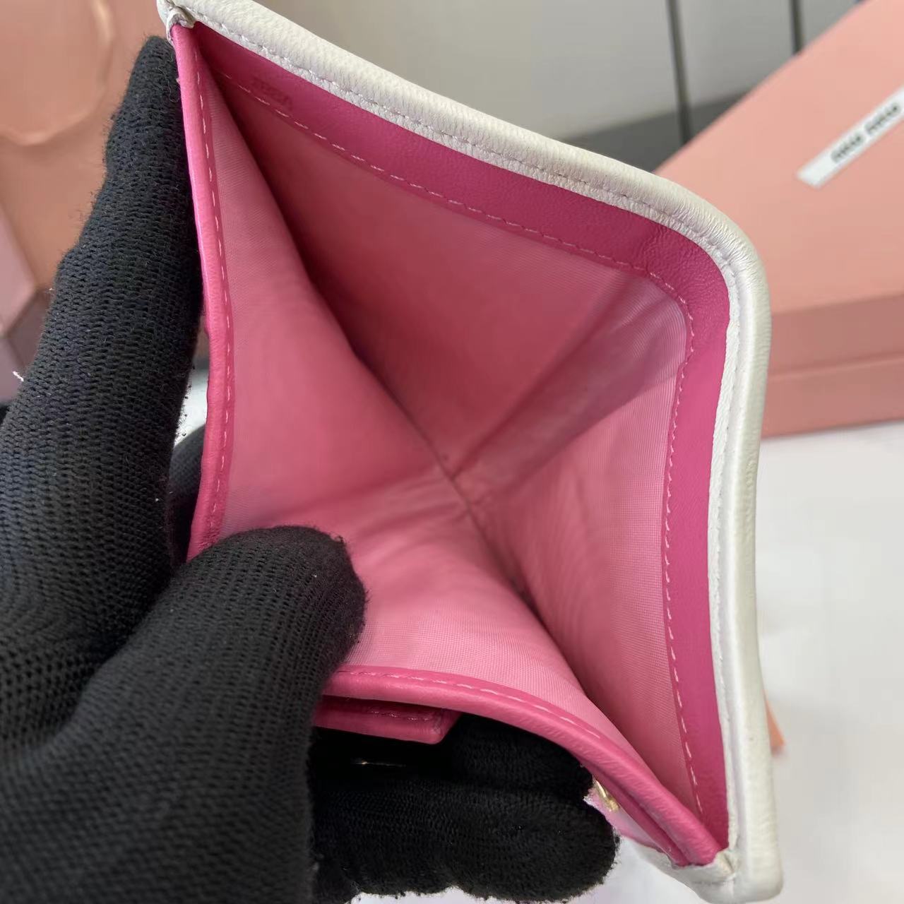 Pocket Wallet Lambskin Leather Small Wallet Card Holder - Pink/White 10 i1749277407138 7540 0 8