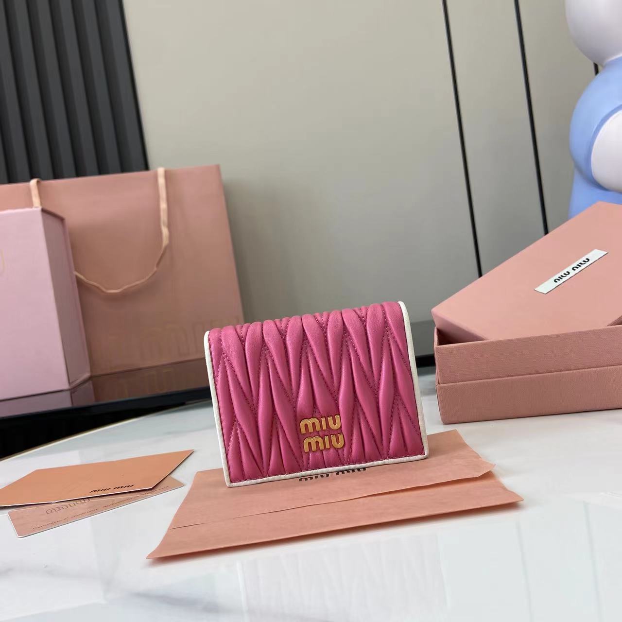 Pocket Wallet Lambskin Leather Small Wallet Card Holder - Pink/White 2 i1749277407139 6089 0 0