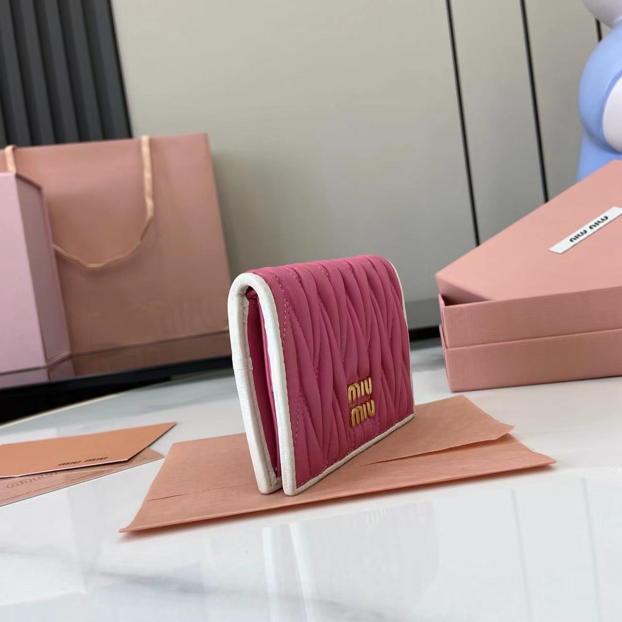 Pocket Wallet Lambskin Leather Small Wallet Card Holder - Pink/White 3 i1749277408911 8142 0 1