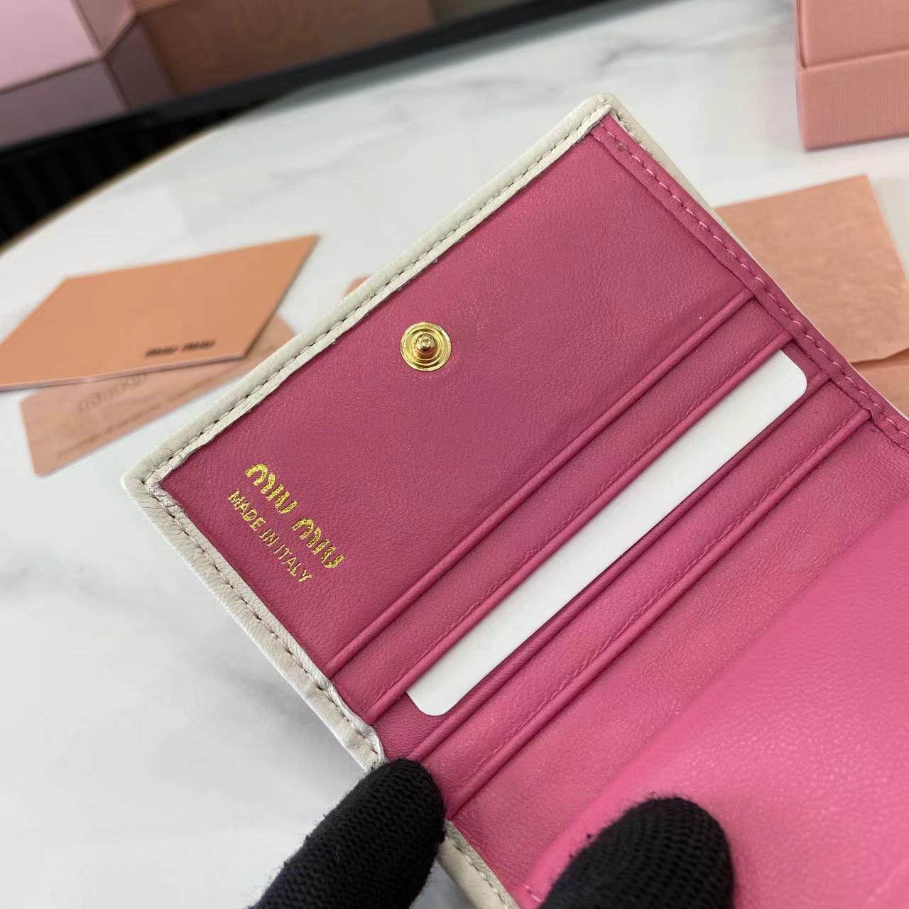 Pocket Wallet Lambskin Leather Small Wallet Card Holder - Pink/White 9 i1749277408915 437 0 7