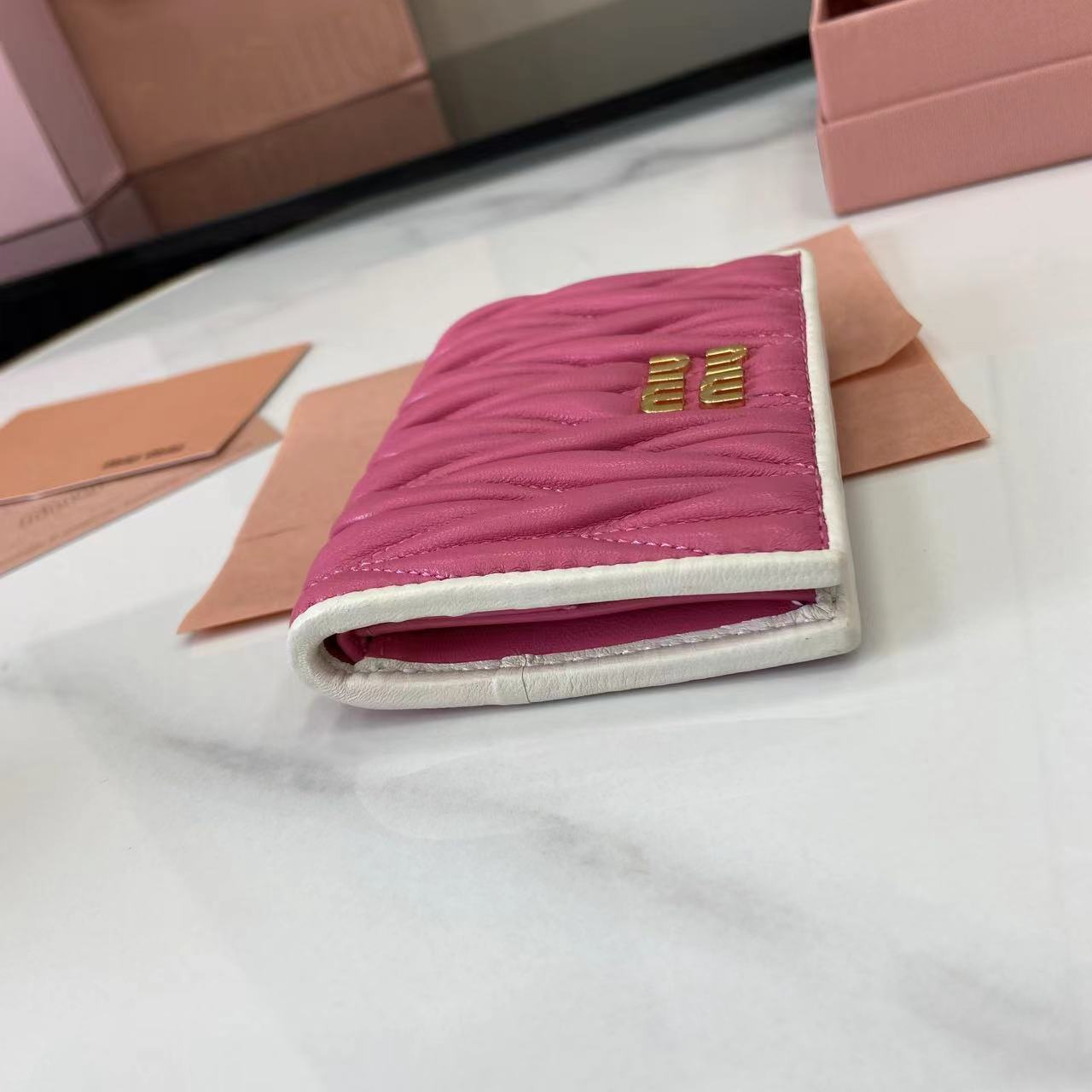Pocket Wallet Lambskin Leather Small Wallet Card Holder - Pink/White 12 i1749277409755 1660 0 10