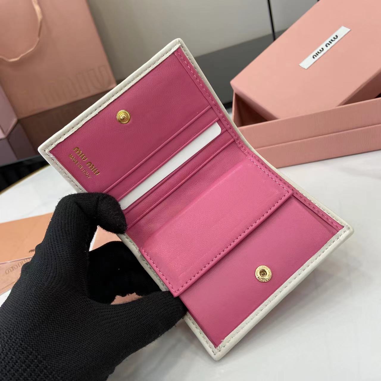 Pocket Wallet Lambskin Leather Small Wallet Card Holder - Pink/White 8 i1749277409755 5815 0 6