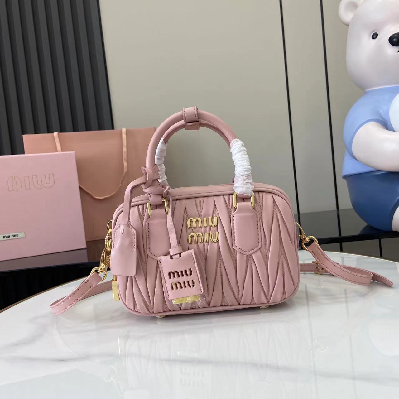 Miu Miu Arcadia Matelassé Pink Leather Bowling Bag 5BB123 for Women 1 i1749623825473 9988 0 0
