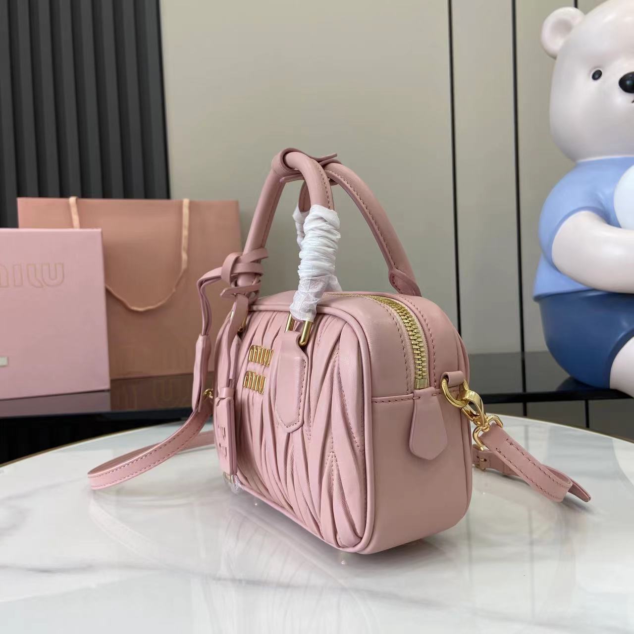 Miu Miu Arcadia Matelassé Pink Leather Bowling Bag 5BB123 for Women 3 i1749623825474 1560 0 2