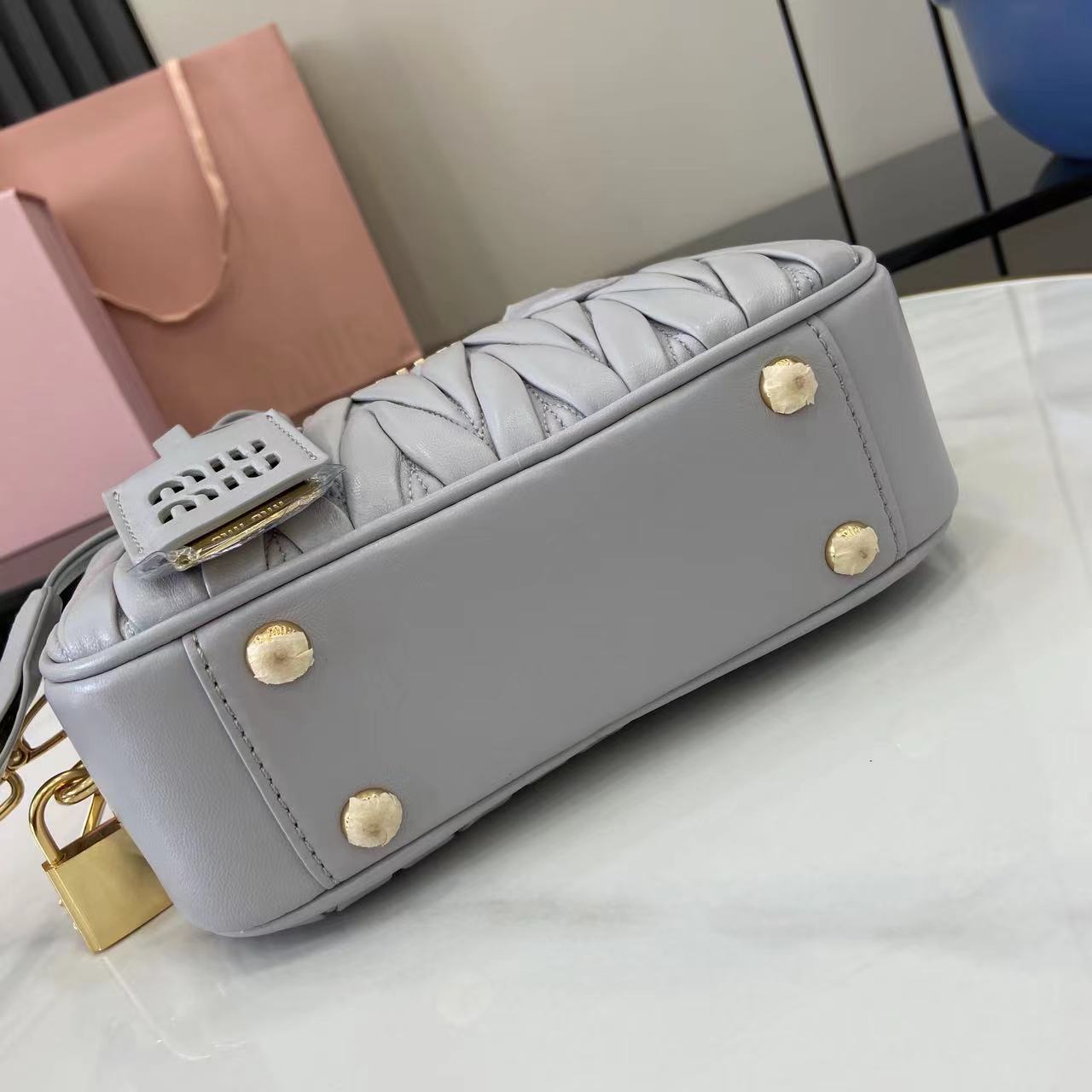 Miu Miu Arcadia Matelassé Leather Bowling Bag - Light Pink & Pearl Gray 5 i1749623826389 3640 0 3