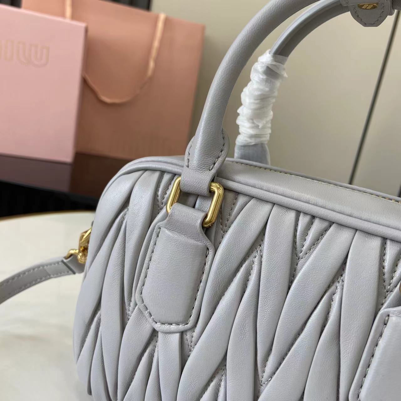 Miu Miu Arcadia Matelassé Leather Bowling Bag - Light Pink & Pearl Gray 11 i1749623826739 6125 0 9