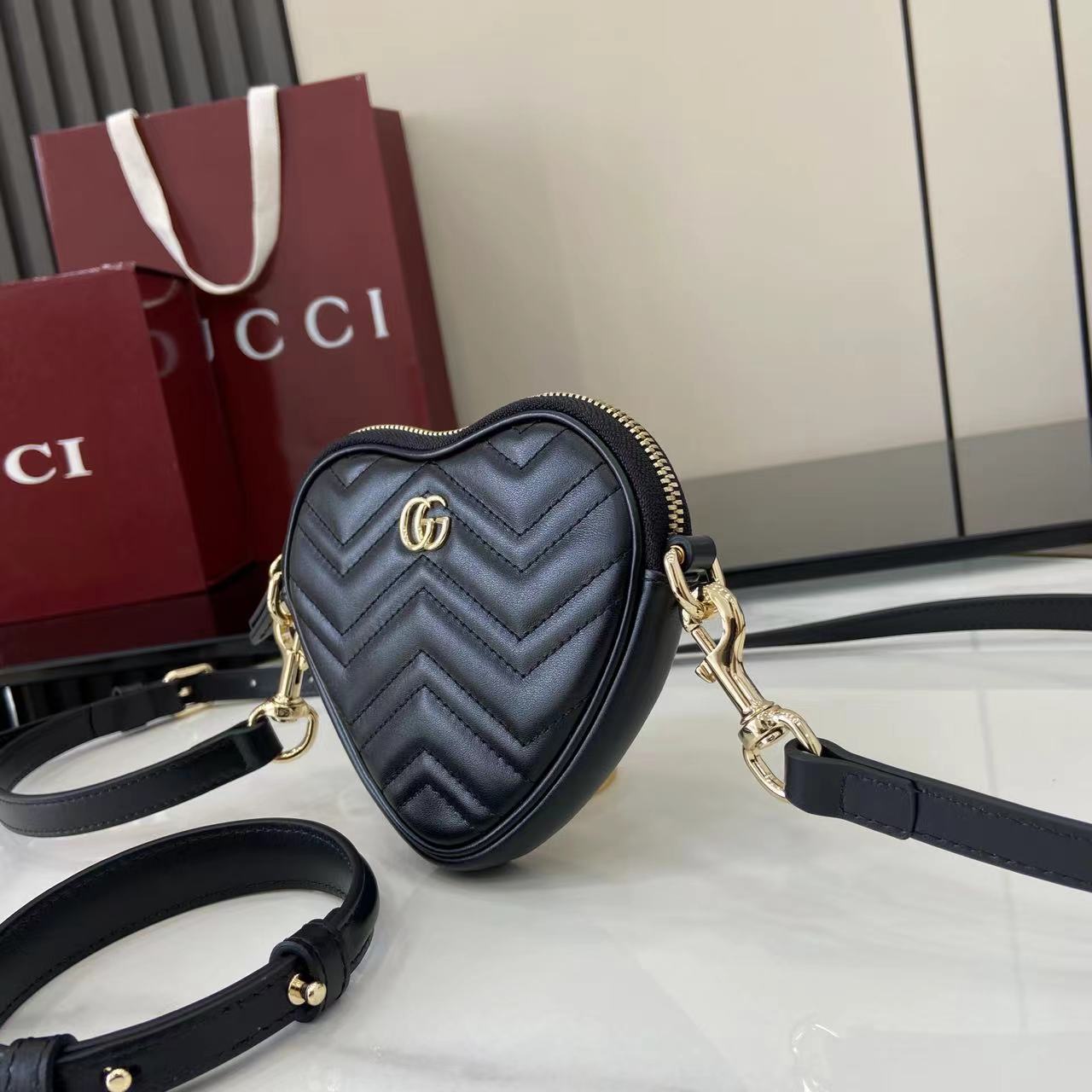 Gucci Marmont Mini Heart Bag - Black Leather, Gold Hardware, Compact Design 7 i1750580681537 3096 0 5