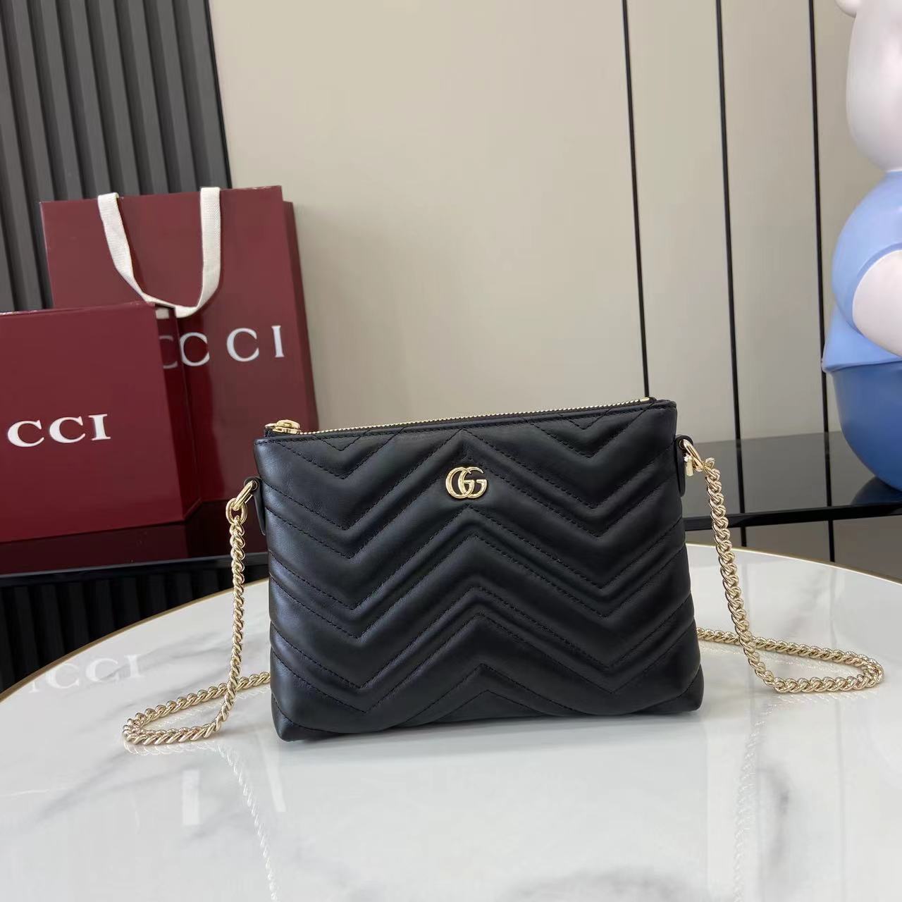Gucci Marmont Black Leather Chain Wallet Bag – Iconic Design