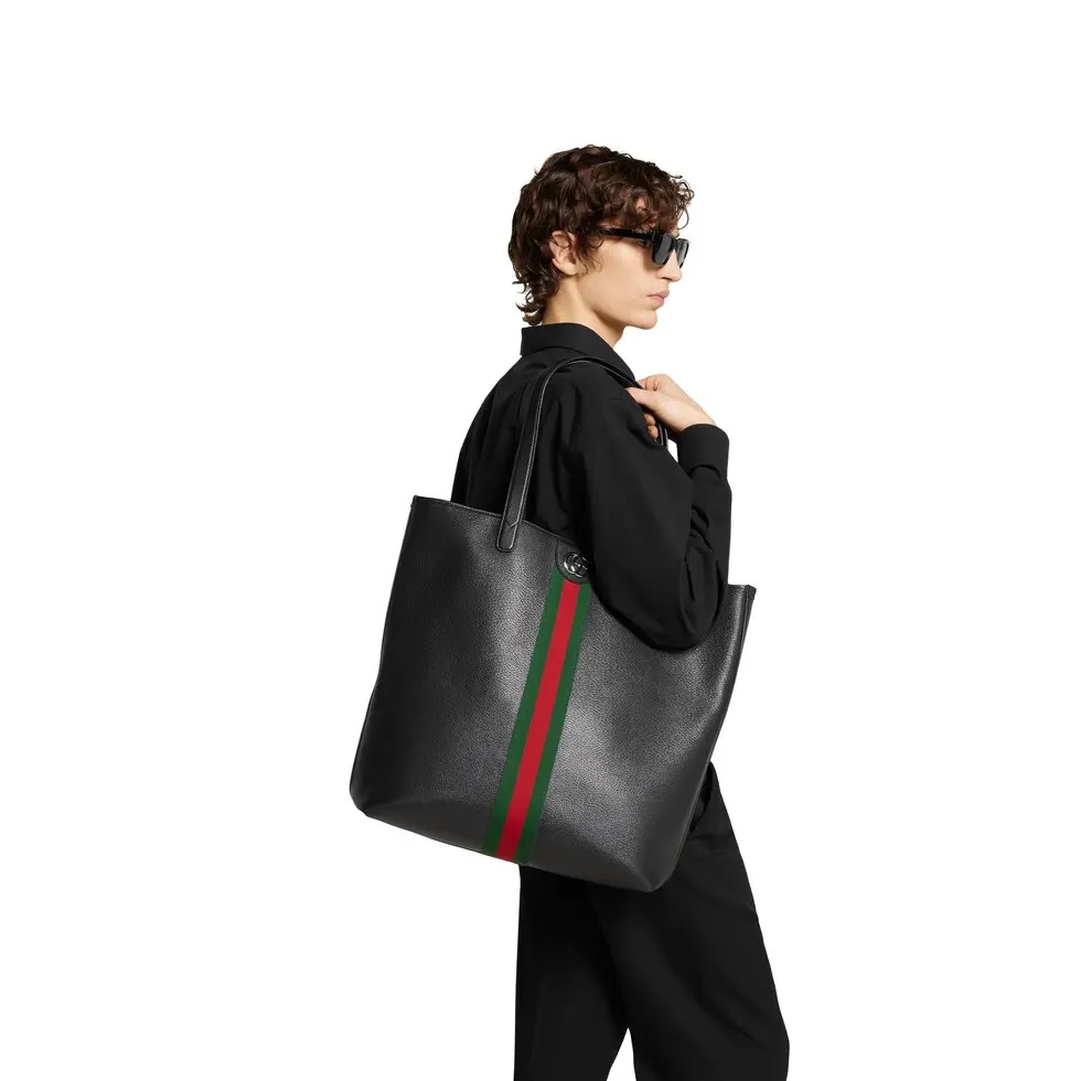 Gucci Ophidia Tote Bag in Black Leather with Double G and Web Stripe Detail 4 i1751781280083 3484 0 2