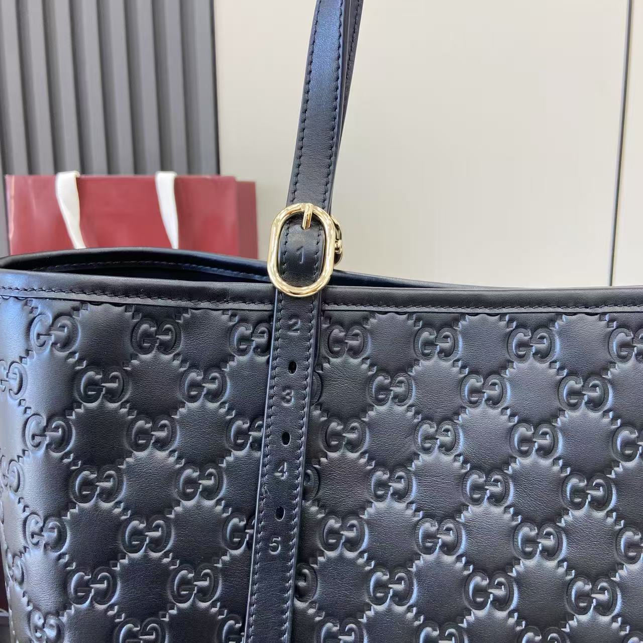 Gucci Embossed Leather Tote Bag, 14.6"W x 12.2"H x 6.3"D, Black 5 i1753509144820 5197 0 4