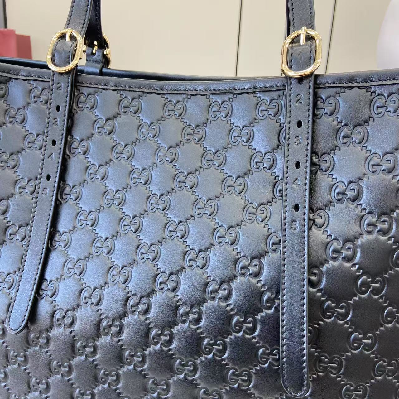 Gucci Embossed Leather Tote Bag, 14.6"W x 12.2"H x 6.3"D, Black 11 i1753509147453 4503 0 10