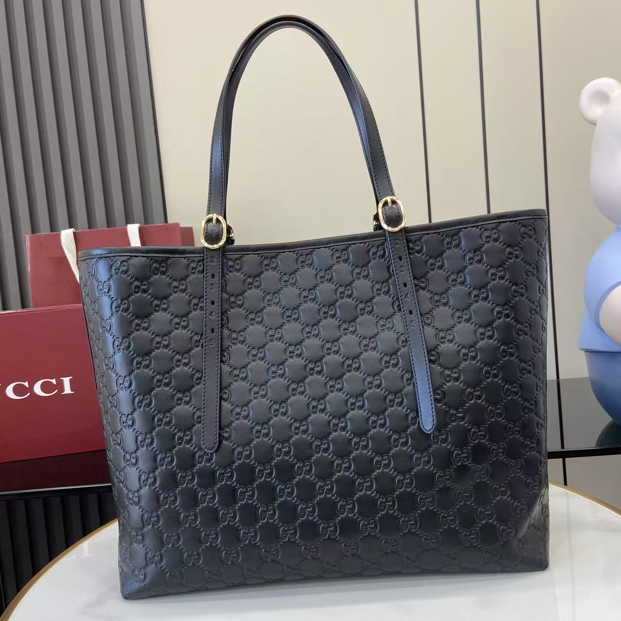 Gucci Embossed Leather Tote Bag, 14.6"W x 12.2"H x 6.3"D, Black 3 i1753509147454 6086 0 2