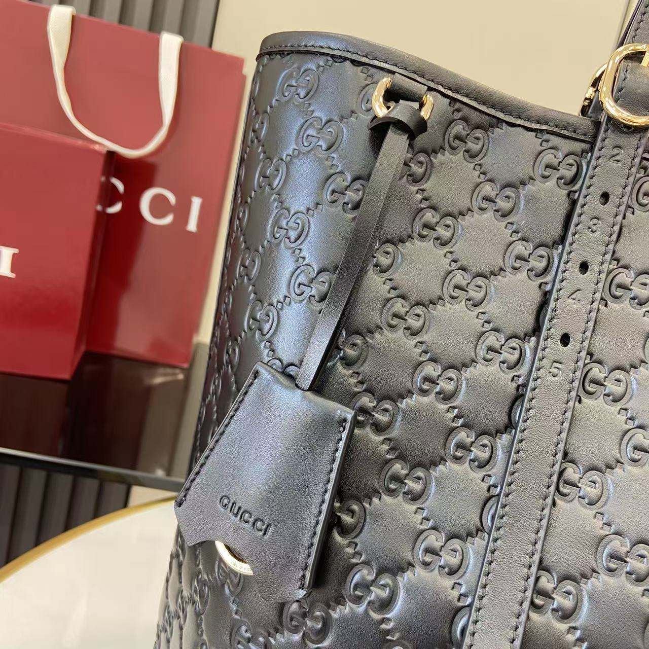 Gucci Embossed Leather Tote Bag, 14.6"W x 12.2"H x 6.3"D, Black 7 i1753509147454 81 0 6