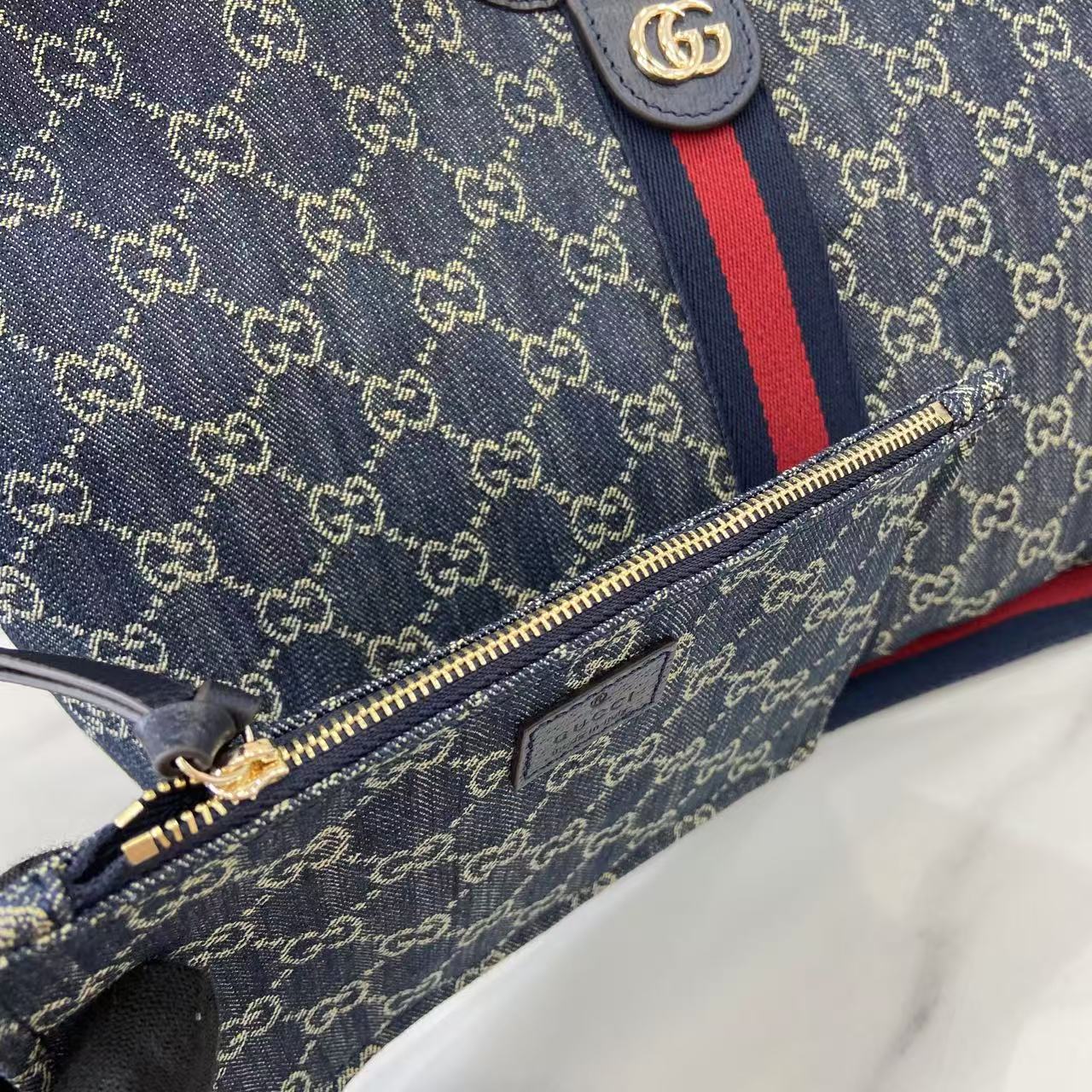 Gucci Giglio Denim Tote Bag with Removable Pouch - Blue 9 i1753865281998 9386 0 7