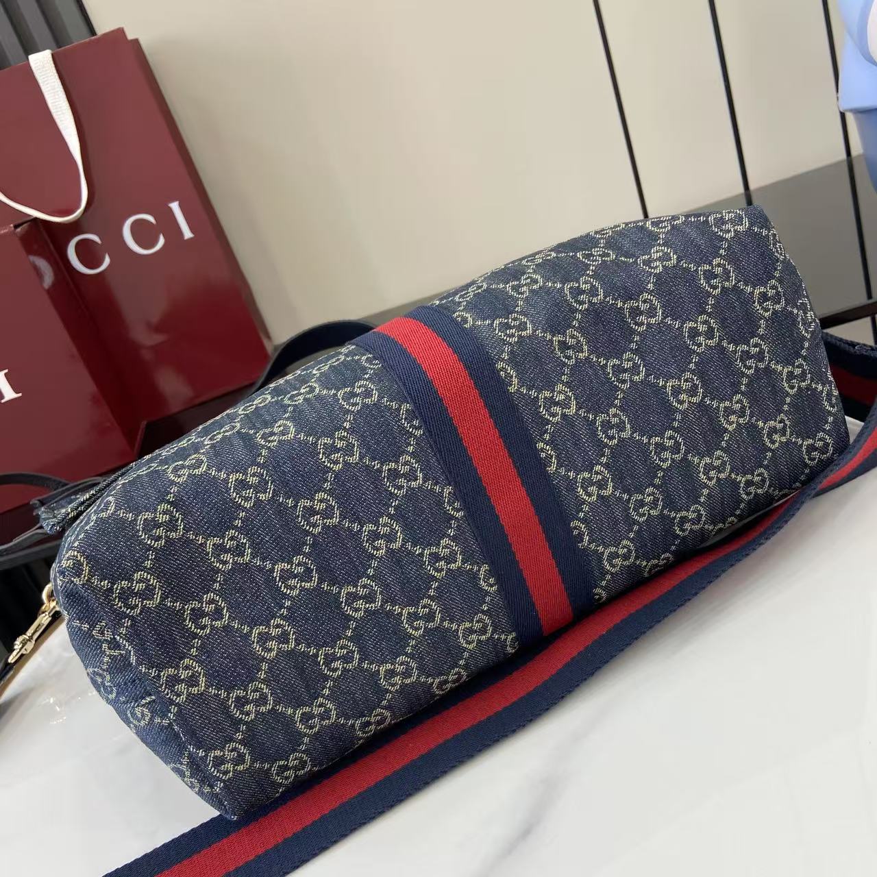 Gucci Giglio Denim Tote Bag with Removable Pouch - Blue 5 i1753865284154 8402 0 3