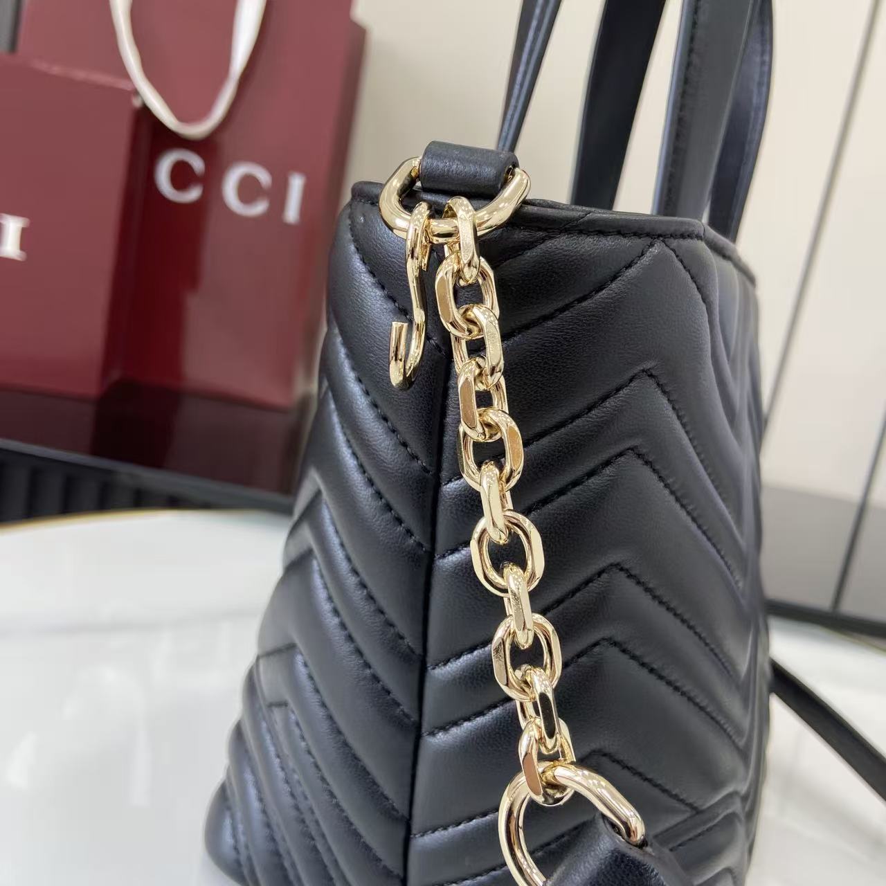 Gucci Marmont Black Leather Tote Bag with Chain Strap - Versatile Design 12 i1755852754245 9088 0 10