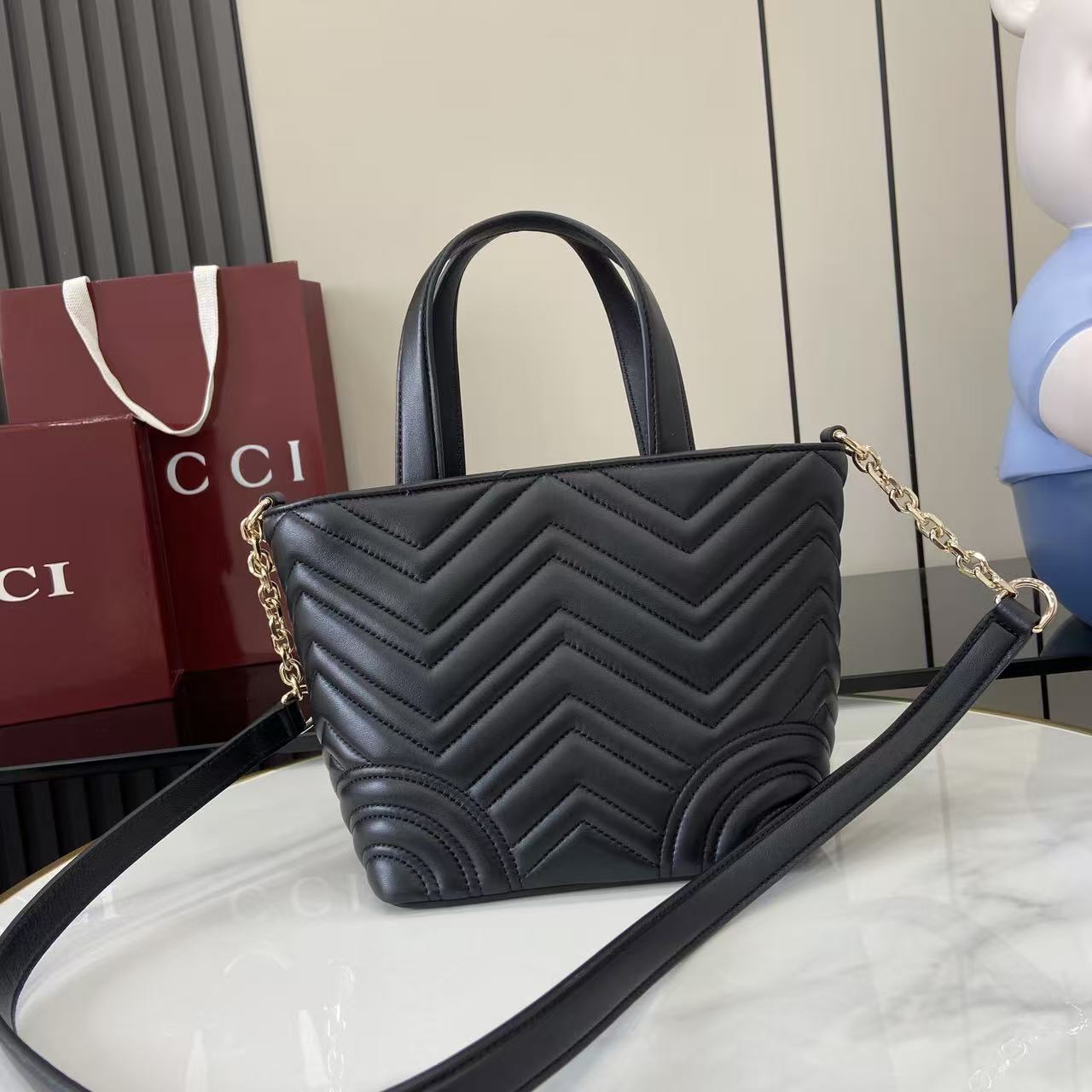 Gucci Marmont Black Leather Tote Bag with Chain Strap - Versatile Design 4 i1755852758027 3443 0 2