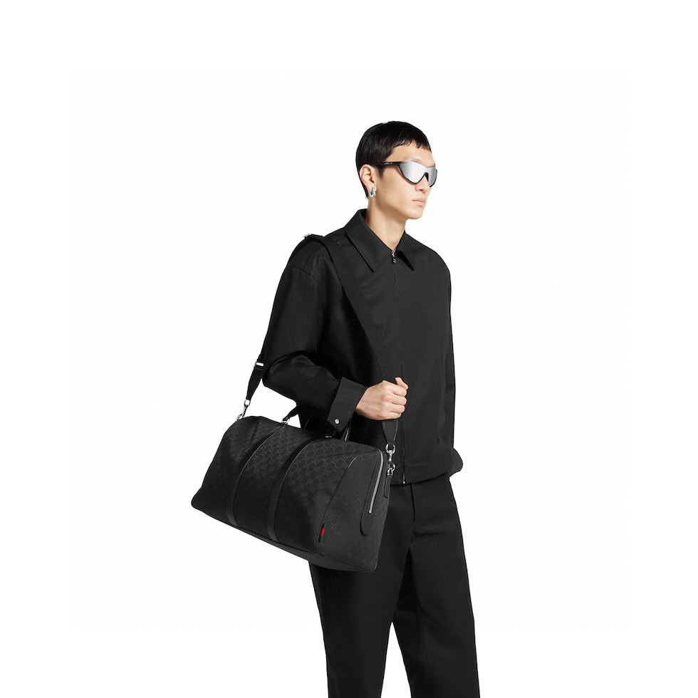 Gucci Duffel Bag in Black GG Canvas with Signature Webbing 4 i1756198020394 2685 0 3