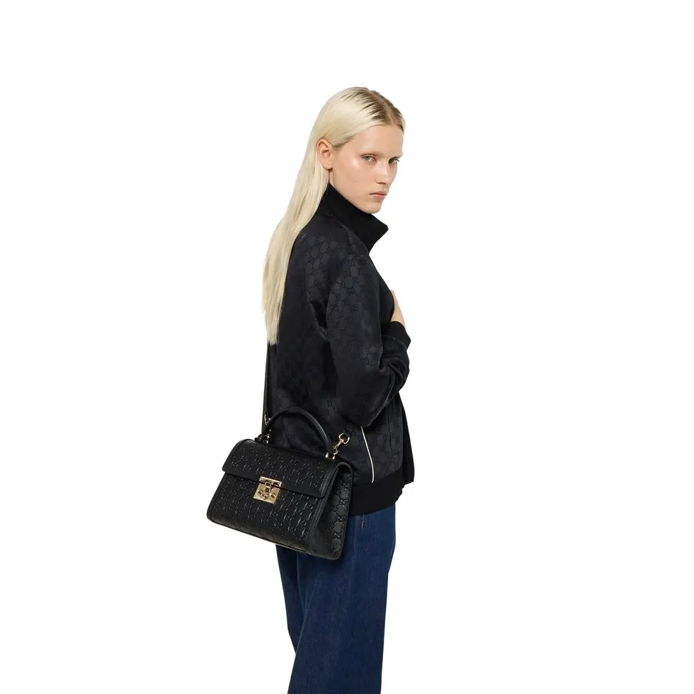 Gucci Padlock GG Embossed Leather Shoulder Bag, Black with Gold-toned Hardware 5 i1756198510464 6865 0 4