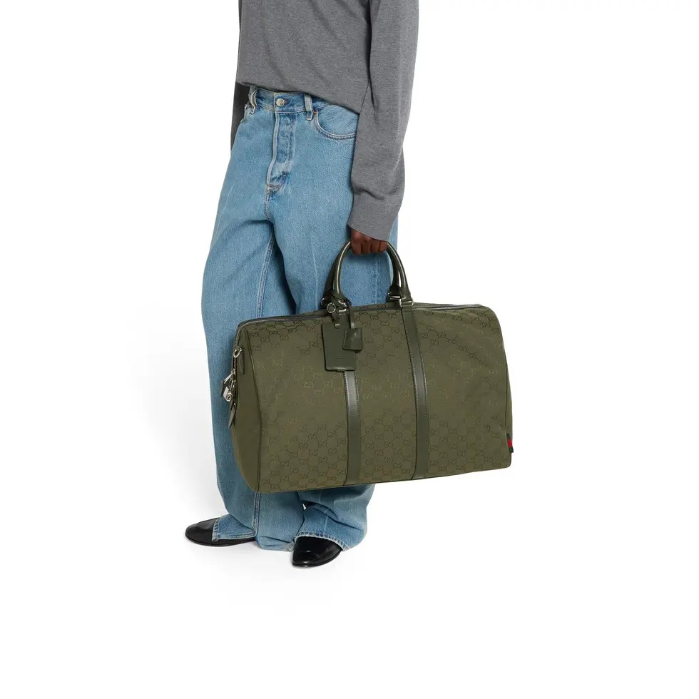 Gucci Green Canvas Duffle Bag with Red and Green Web Detail 8 i1756531692020 3445 0 6