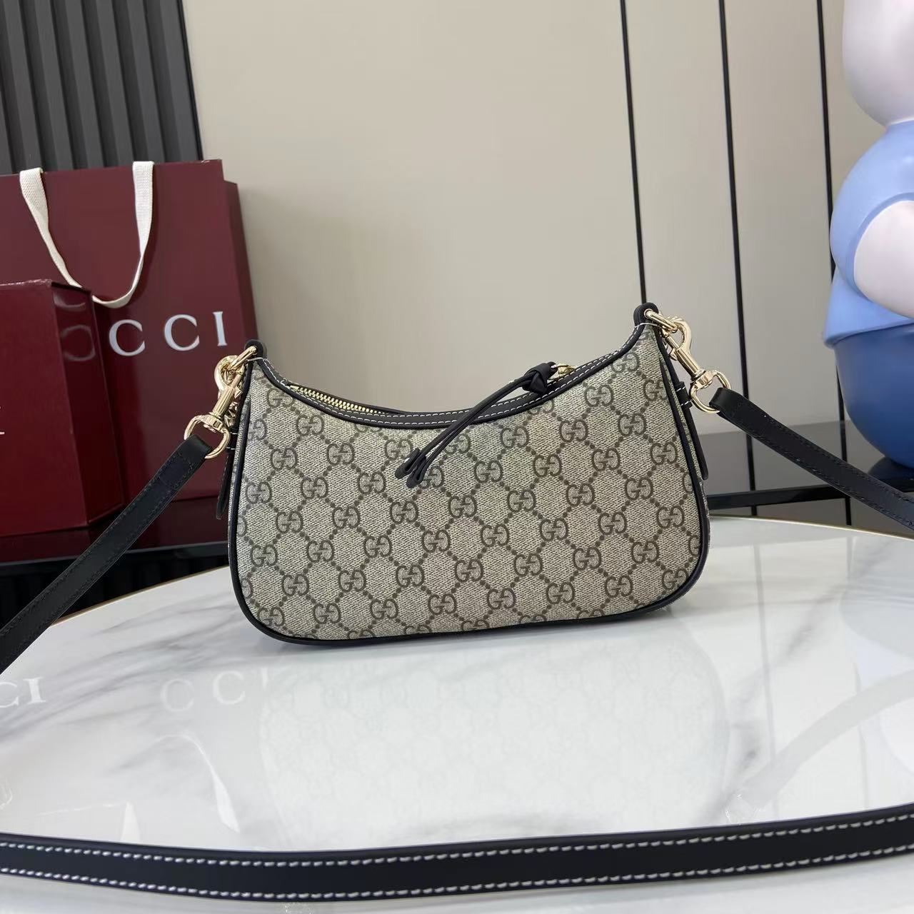 Gucci Emblem Beige & Dark Brown Shoulder Bag with Chain Strap - Style 847447 4 i1756827985000 4362 0 2