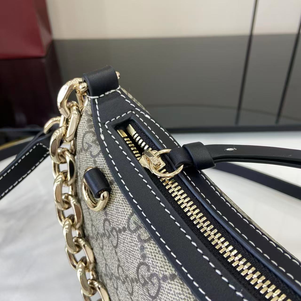 Gucci Emblem Beige & Dark Brown Shoulder Bag with Chain Strap - Style 847447 8 i1756827985000 5426 0 6