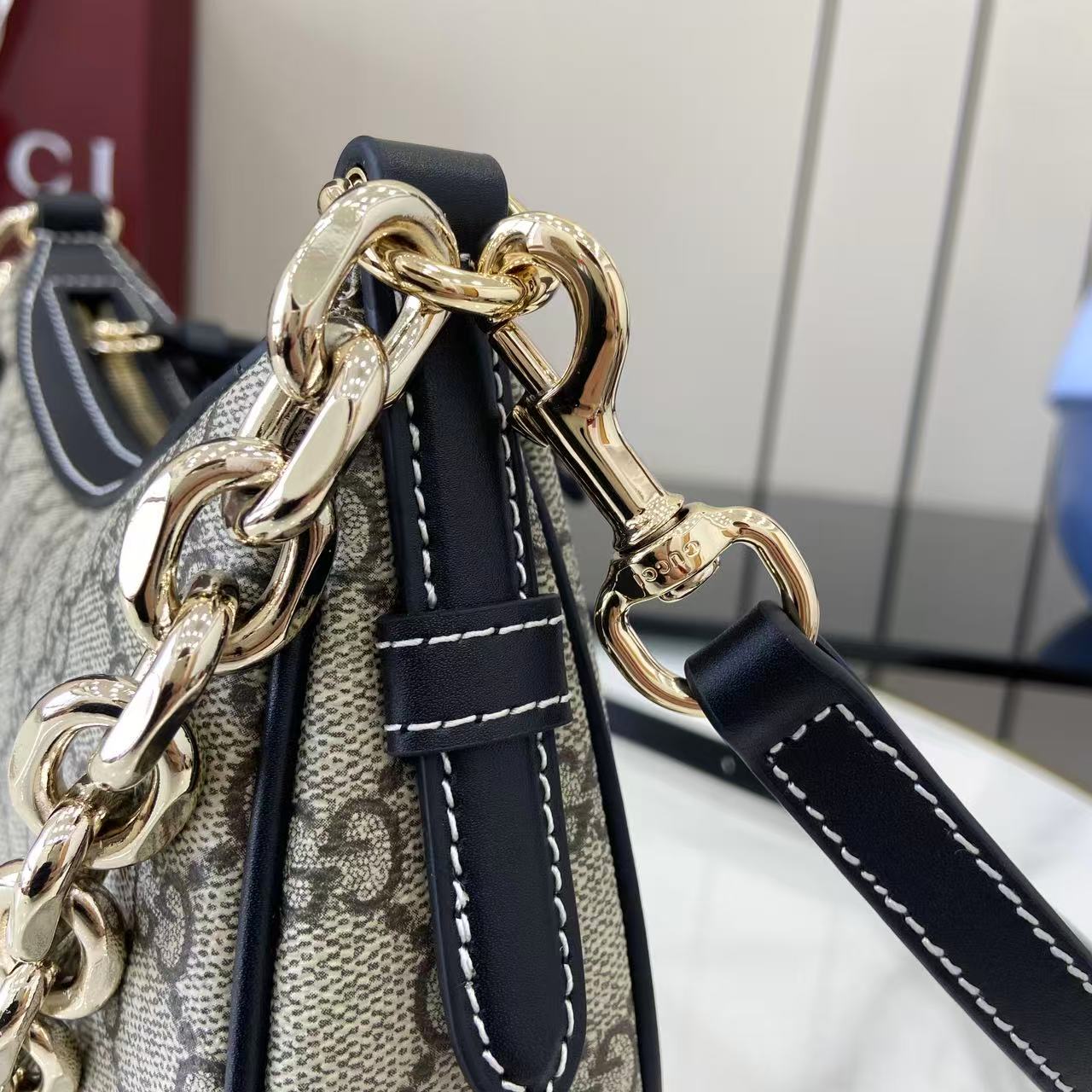 Gucci Emblem Beige & Dark Brown Shoulder Bag with Chain Strap - Style 847447 13 i1756827988352 2786 0 11