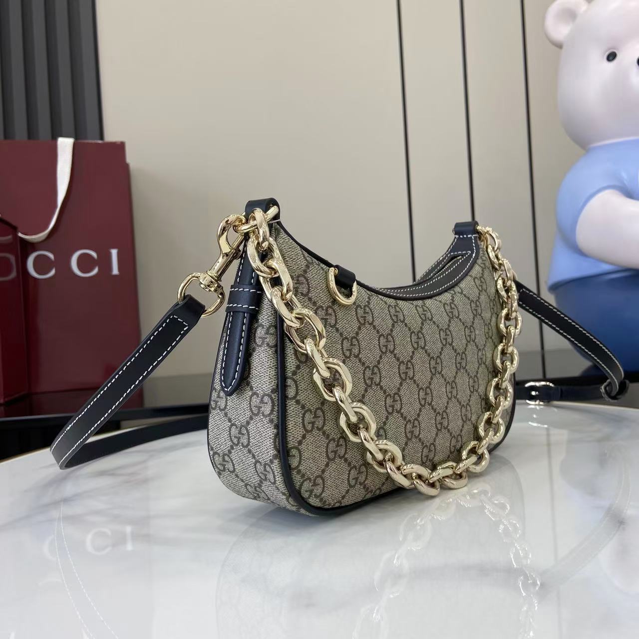 Gucci Emblem Beige & Dark Brown Shoulder Bag with Chain Strap - Style 847447 3 i1756827988353 5487 0 1