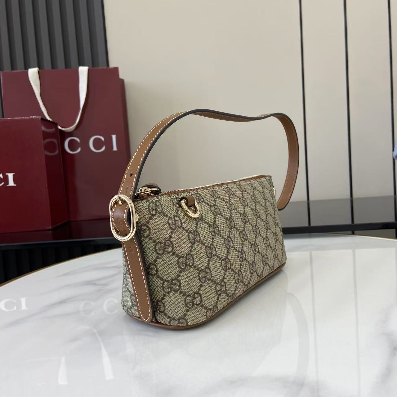 Gucci Emblem Small Shoulder Bag Beige and Dark Brown, Gucci Letter Pattern 3 i1756828195331 6268 0 1