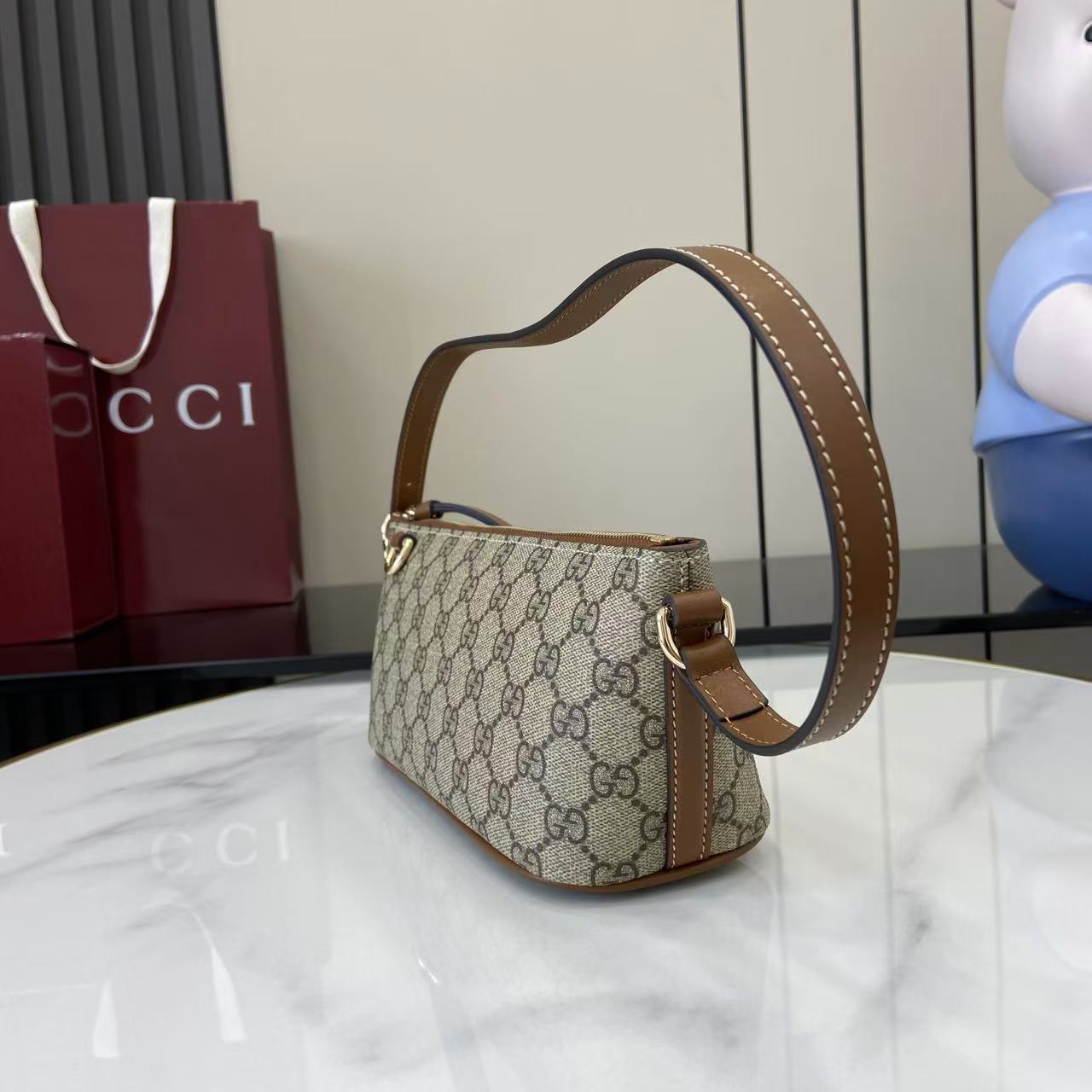 Gucci Emblem Small Shoulder Bag Beige and Dark Brown, Gucci Letter Pattern 7 i1756828195332 3136 0 5