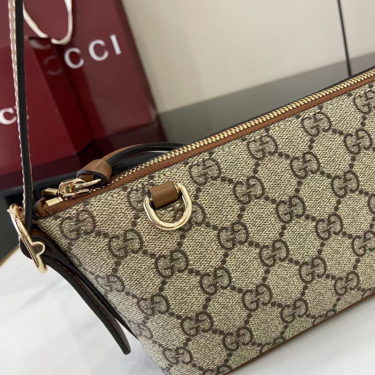 Gucci Emblem Small Shoulder Bag Beige and Dark Brown, Gucci Letter Pattern 6 i1756828195333 9161 0 4