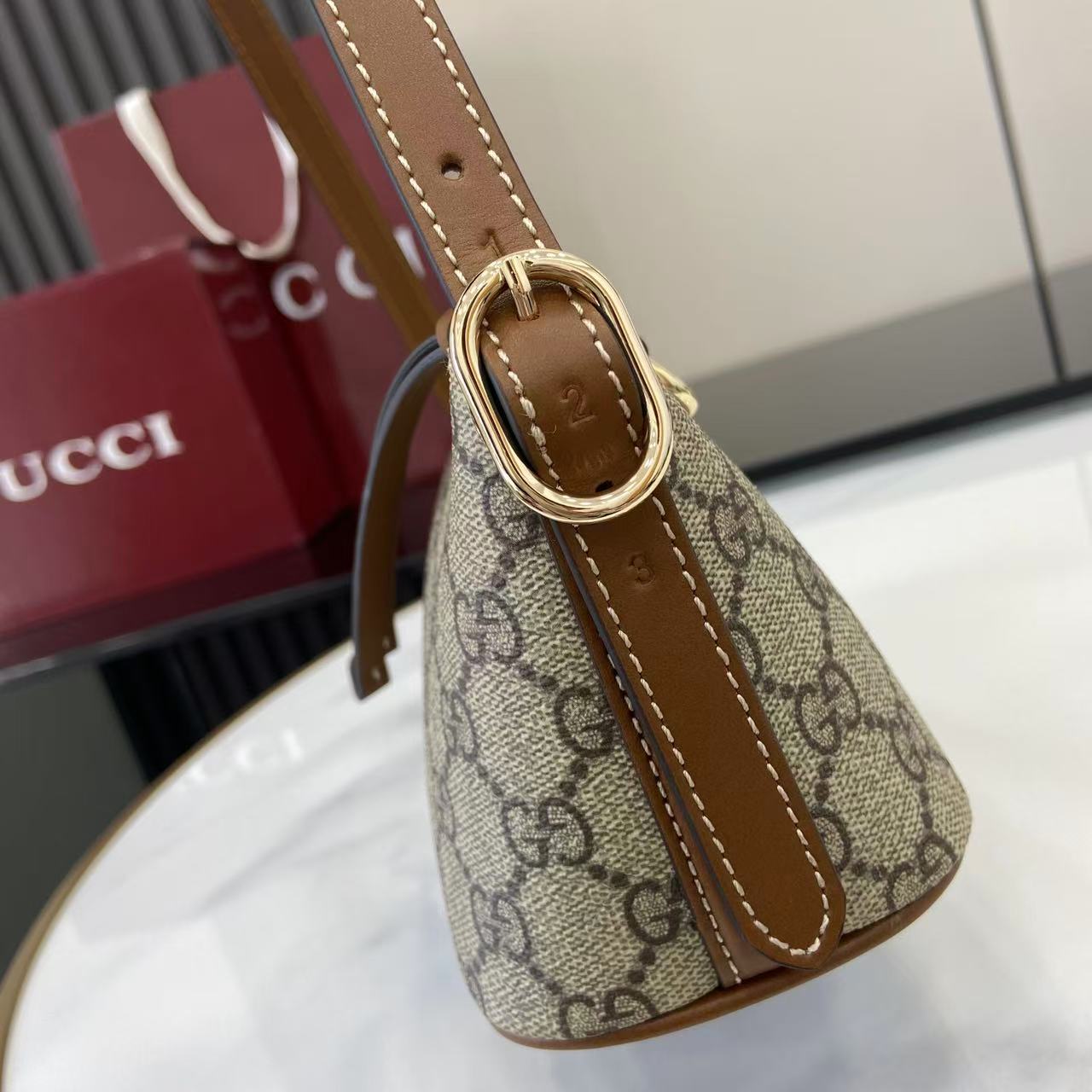 Gucci Emblem Small Shoulder Bag Beige and Dark Brown, Gucci Letter Pattern 11 i1756828196690 6025 0 9