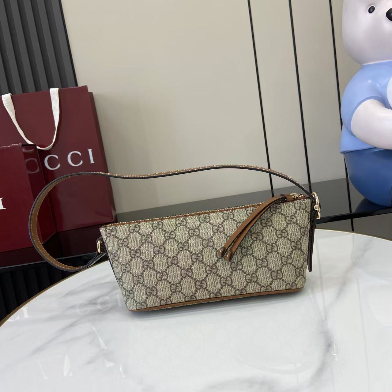 Gucci Emblem Small Shoulder Bag Beige and Dark Brown, Gucci Letter Pattern 4 i1756828196690 7841 0 2