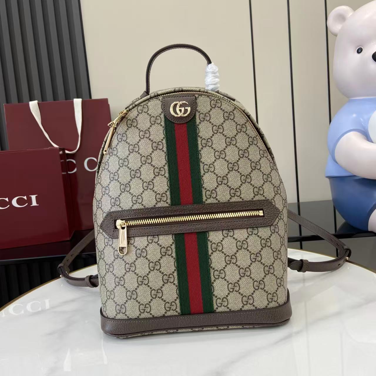 Gucci Ophidia GG Supreme Mini Backpack Beige/Brown Leather Trim 2 i1757138878890 6601 0 0