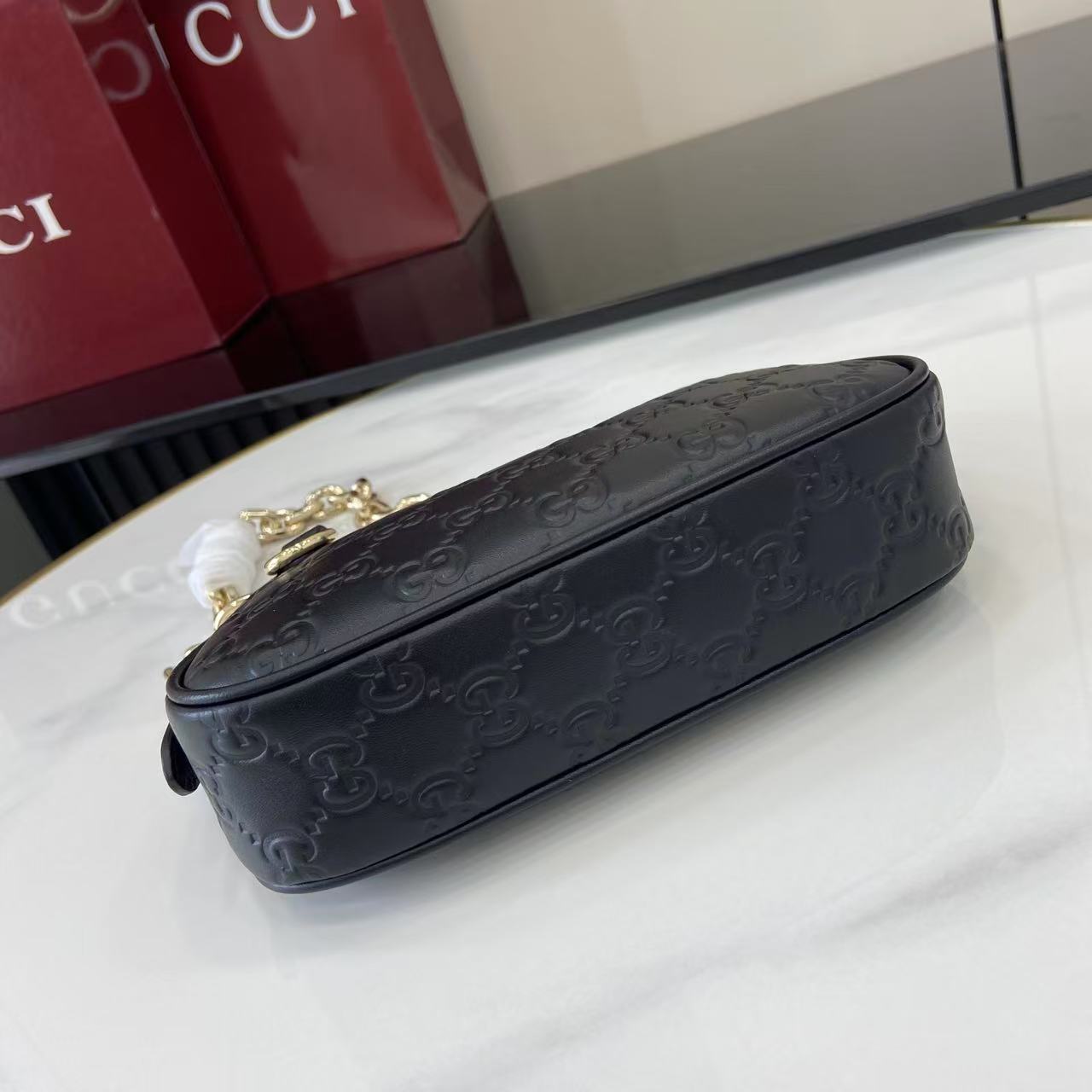 Gucci Emblem Small Embossed Leather Shoulder Bag with Chain Strap 5 i1757313129655 6130 0 3