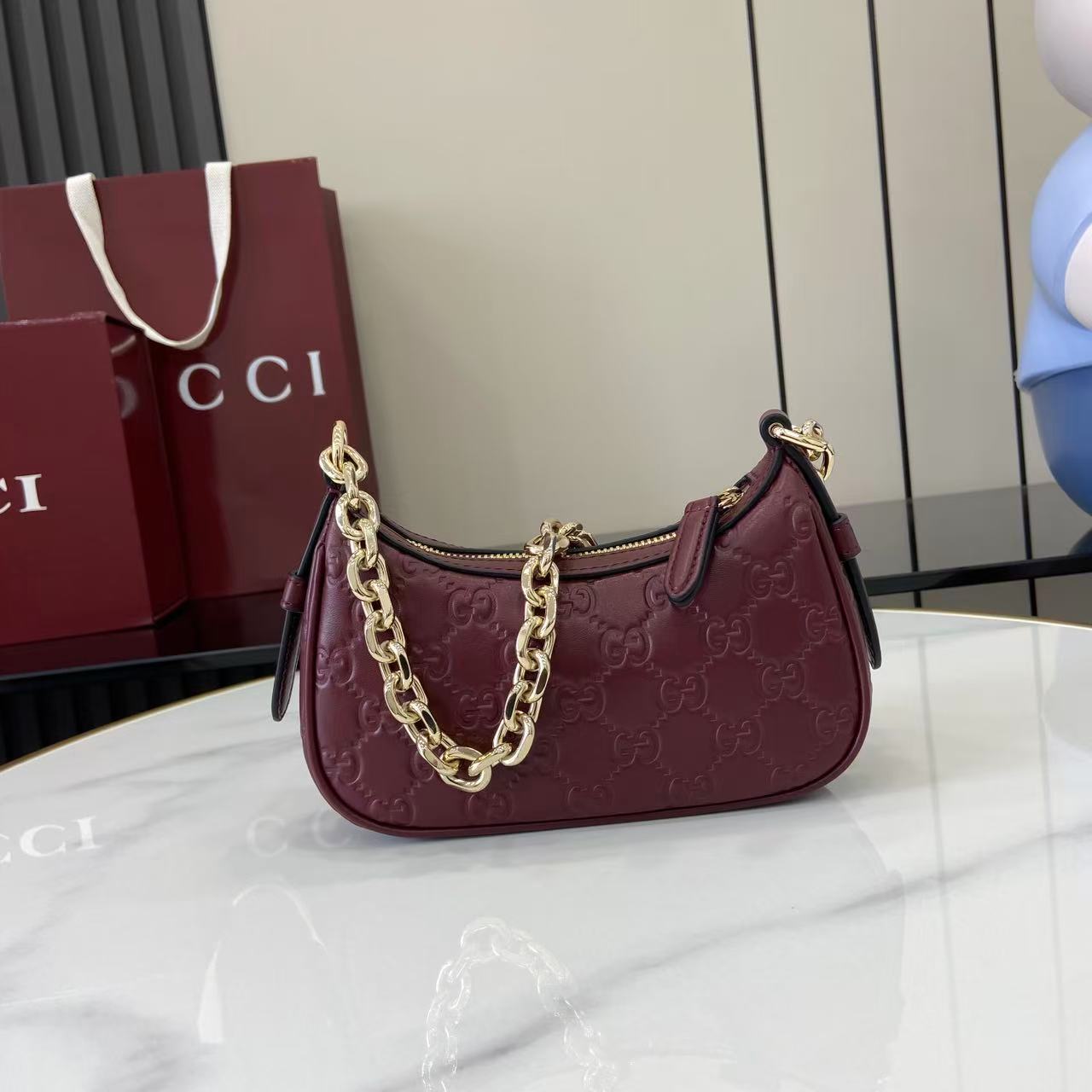 Gucci Emblem Small Shoulder Bag - Embossed Leather, Gold Chain Strap 4 i1757313216647 1820 0 2