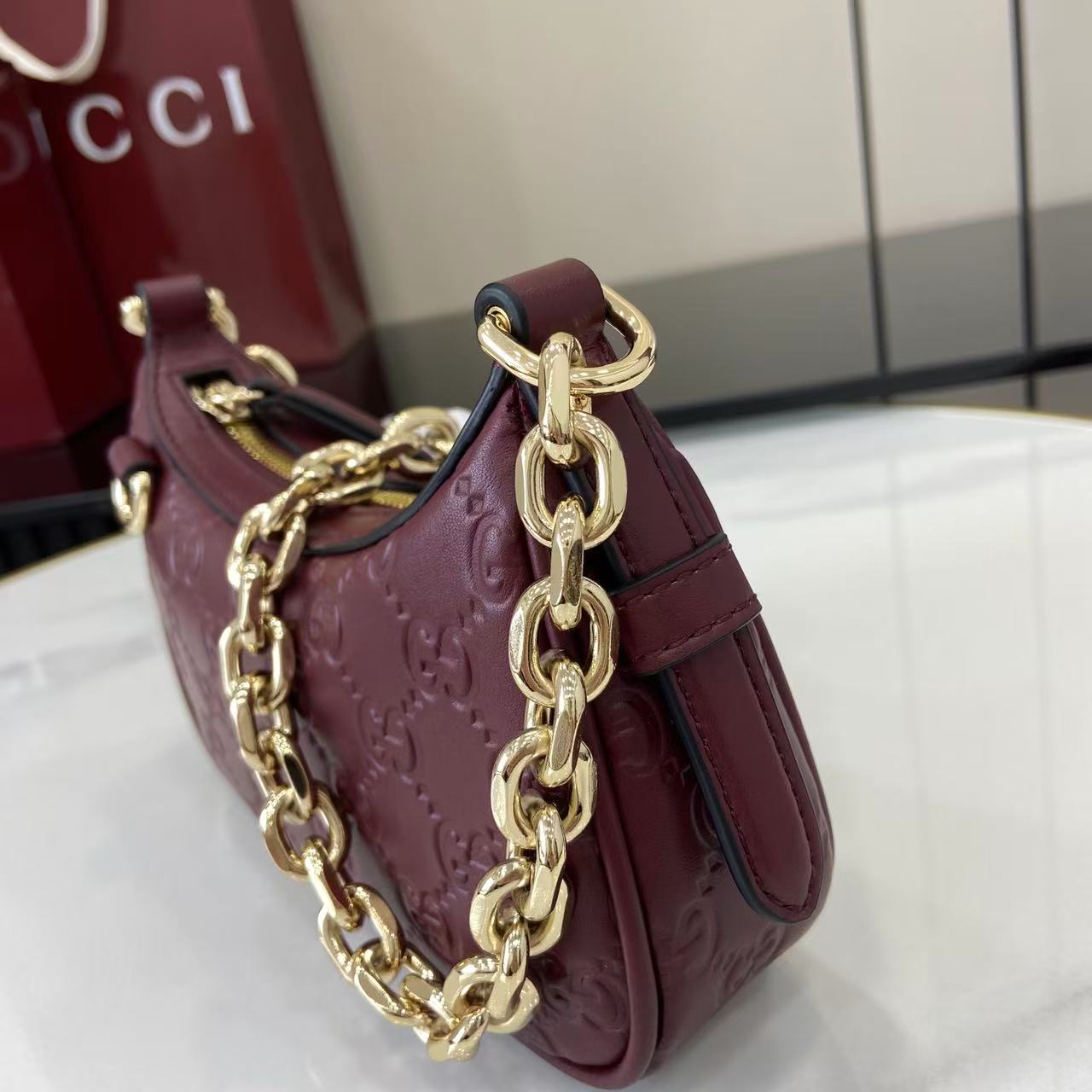 Gucci Emblem Small Shoulder Bag - Embossed Leather, Gold Chain Strap 12 i1757313216647 2965 0 10