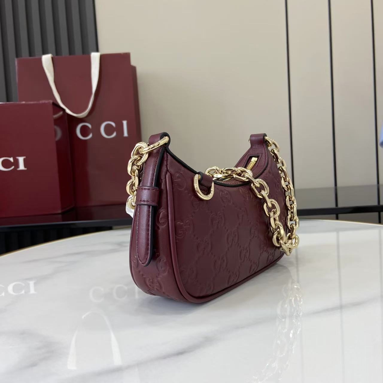 Gucci Emblem Small Shoulder Bag - Embossed Leather, Gold Chain Strap 3 i1757313220709 9809 0 1