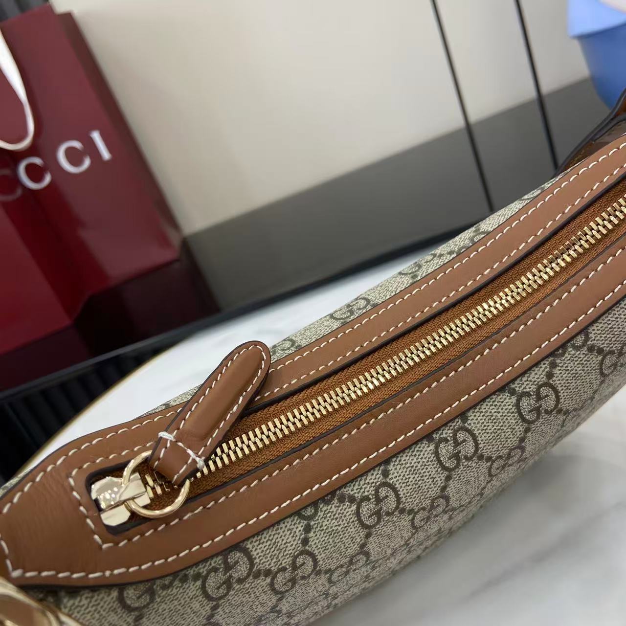 Gucci Emblem Hobo Bag: Beige & Brown, Chain Strap, Adjustable Leather Strap 8 i1757575083489 7619 0 6