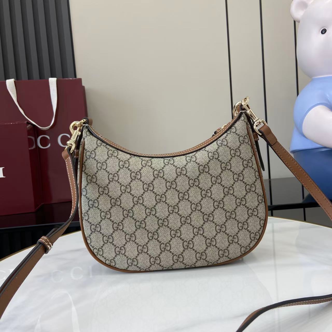 Gucci Emblem Hobo Bag: Beige & Brown, Chain Strap, Adjustable Leather Strap 4 i1757575086123 6428 0 2