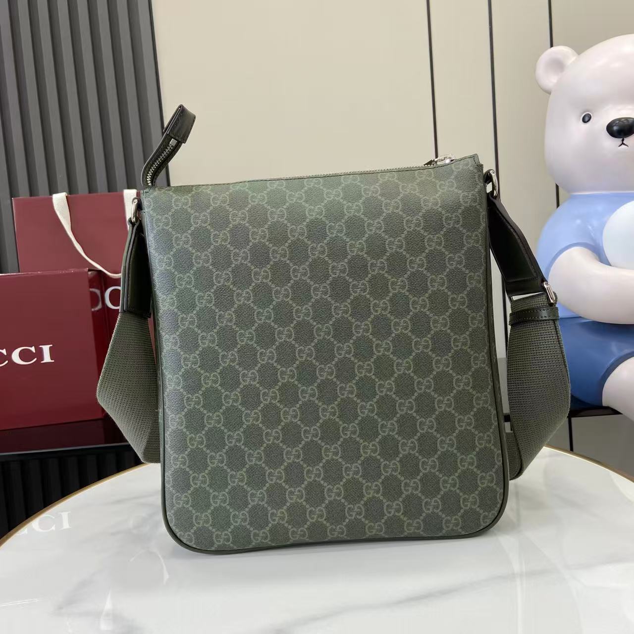 Gucci Supreme Canvas Messenger Bag, Forest Green with Leather Trim 3 i1757746196836 3242 0 2