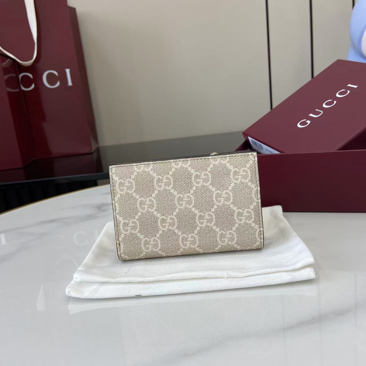 Gucci Marmont Beige Supreme Canvas Card Case Wallet with Double G Hardware 4 i1757929812194 5445 0 2