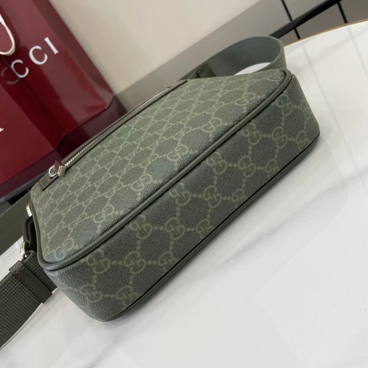 Gucci Supreme Canvas Messenger Bag, Forest Green with Leather Trim 4 i1757942762310 4435 0 3