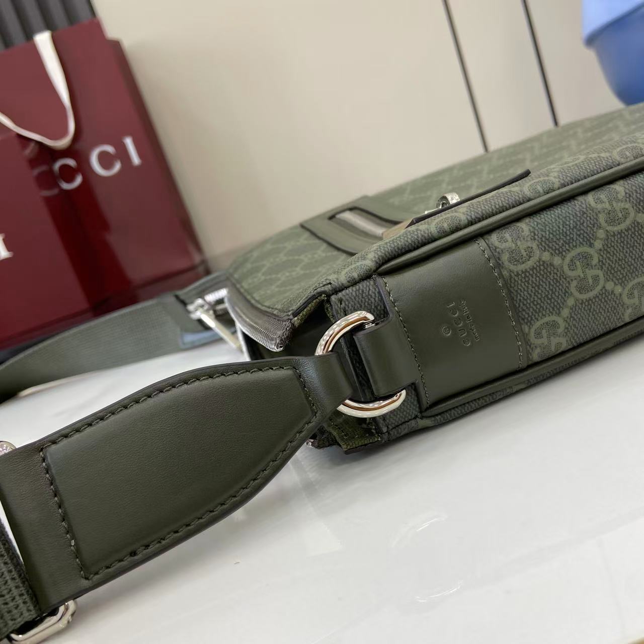 Gucci Supreme Canvas Messenger Bag, Forest Green with Leather Trim 10 i1757942765600 2116 0 9